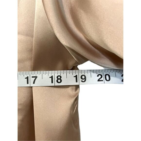 Chic V-Neck Satin Boho Blouse L Khaki Hippie Brunch Spring Fall Trendy - Picture 7 of 9